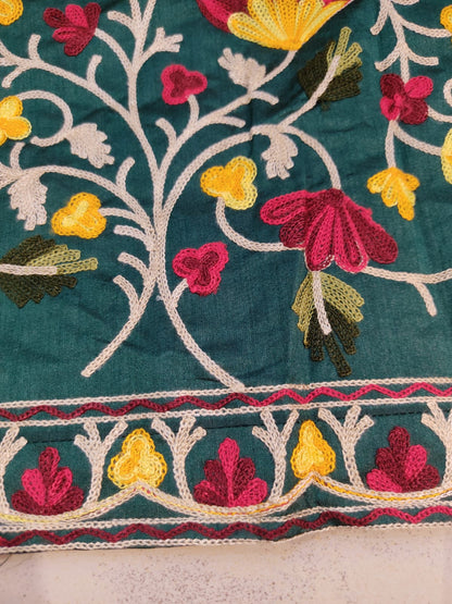 Artisan-Crafted Kashmiri Aari Embroidered Jacket - green Floral Statement Coat