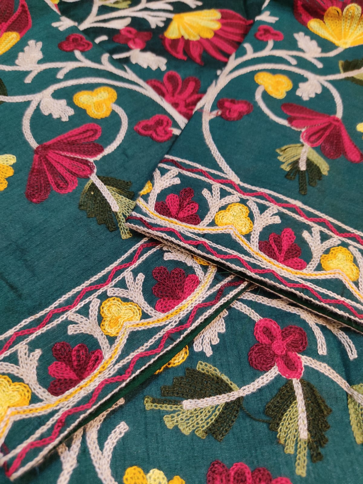 Artisan-Crafted Kashmiri Aari Embroidered Jacket - green Floral Statement Coat