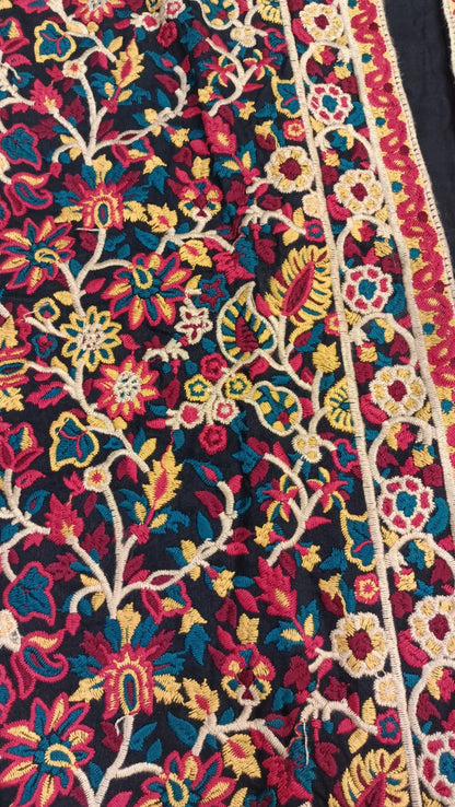 Artisan-Crafted Kashmiri Traditional Ethnic Embroidered Tunic jacket | Black Cotton Winter jacket | Colorful Bohemian Top