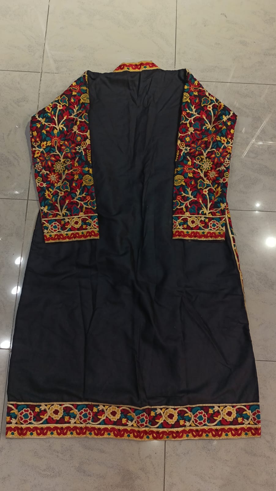 Artisan-Crafted Kashmiri Traditional Ethnic Embroidered Tunic jacket | Black Cotton Winter jacket | Colorful Bohemian Top