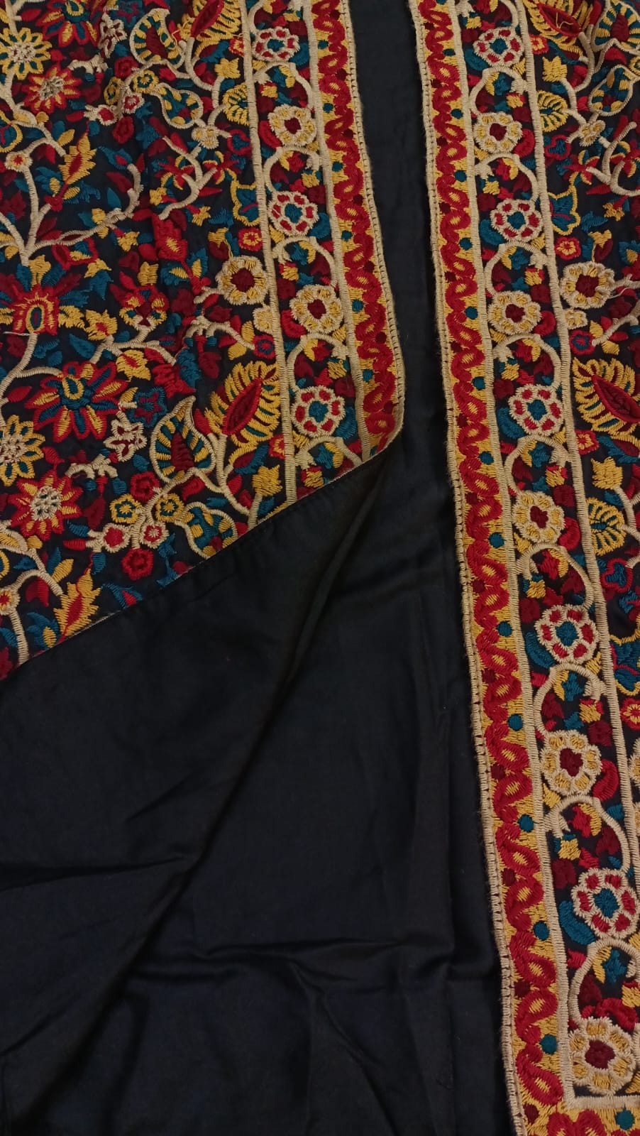 Artisan-Crafted Kashmiri Traditional Ethnic Embroidered Tunic jacket | Black Cotton Winter jacket | Colorful Bohemian Top