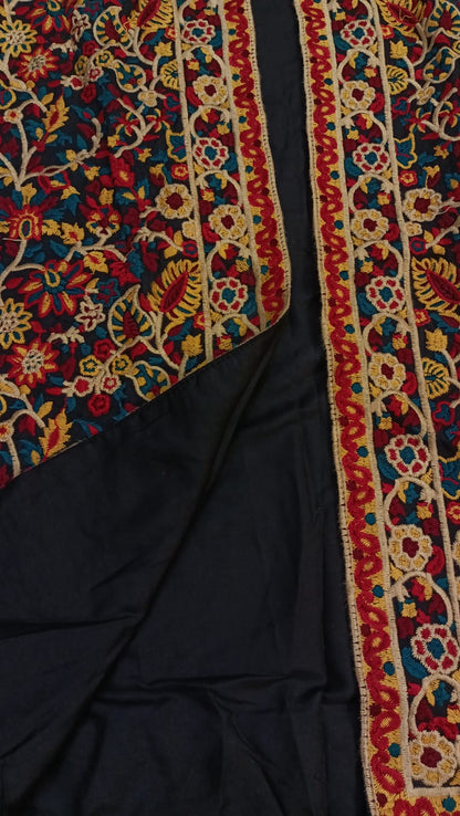 Artisan-Crafted Kashmiri Traditional Ethnic Embroidered Tunic jacket | Black Cotton Winter jacket | Colorful Bohemian Top