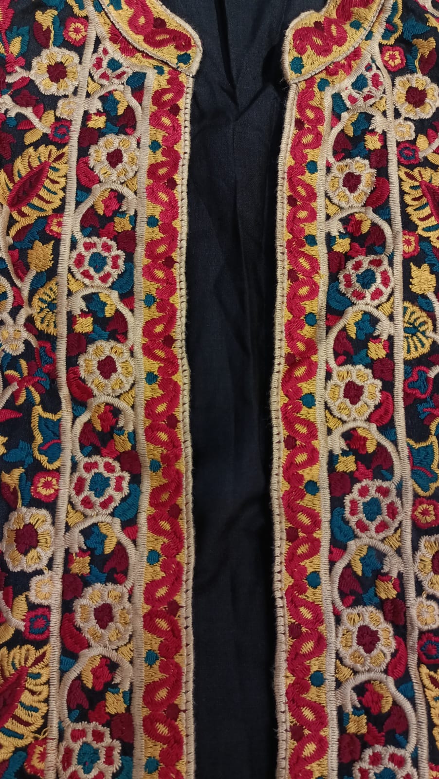 Artisan-Crafted Kashmiri Traditional Ethnic Embroidered Tunic jacket | Black Cotton Winter jacket | Colorful Bohemian Top