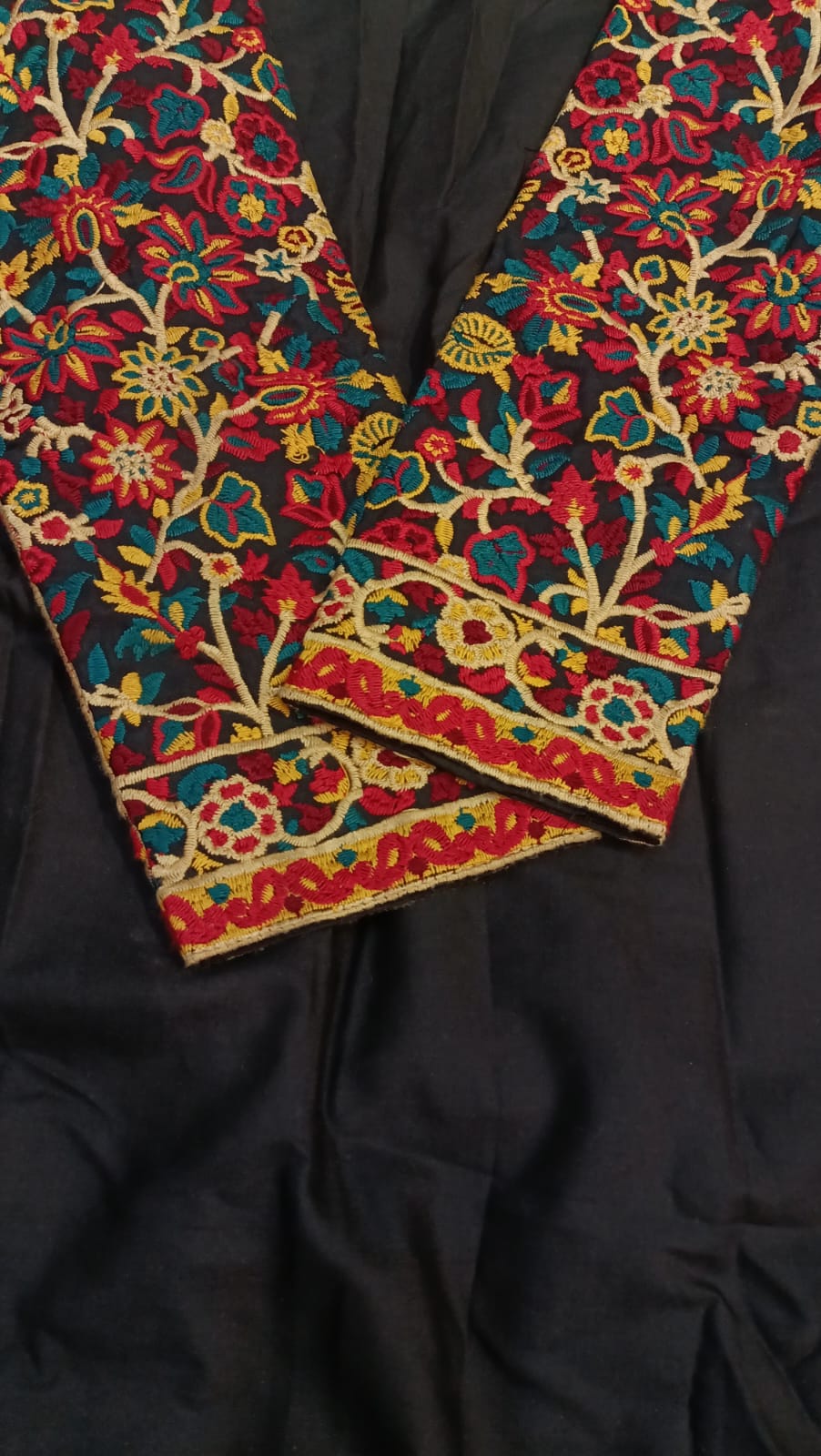 Artisan-Crafted Kashmiri Traditional Ethnic Embroidered Tunic jacket | Black Cotton Winter jacket | Colorful Bohemian Top