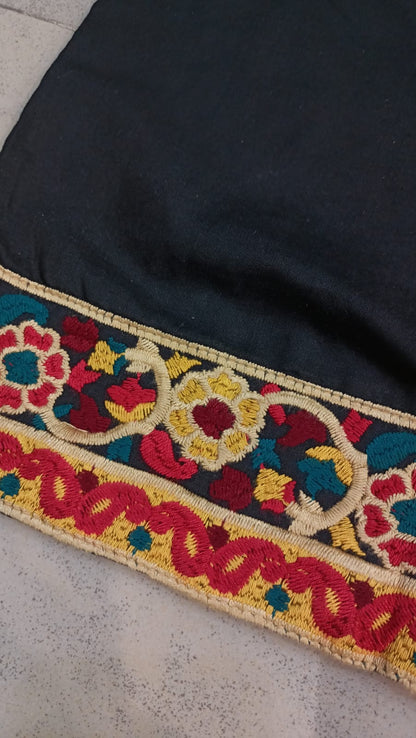 Artisan-Crafted Kashmiri Traditional Ethnic Embroidered Tunic jacket | Black Cotton Winter jacket | Colorful Bohemian Top