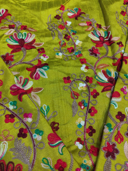 Kashmiri Aari Embroidered Silk Long Jacket | Floral Coat