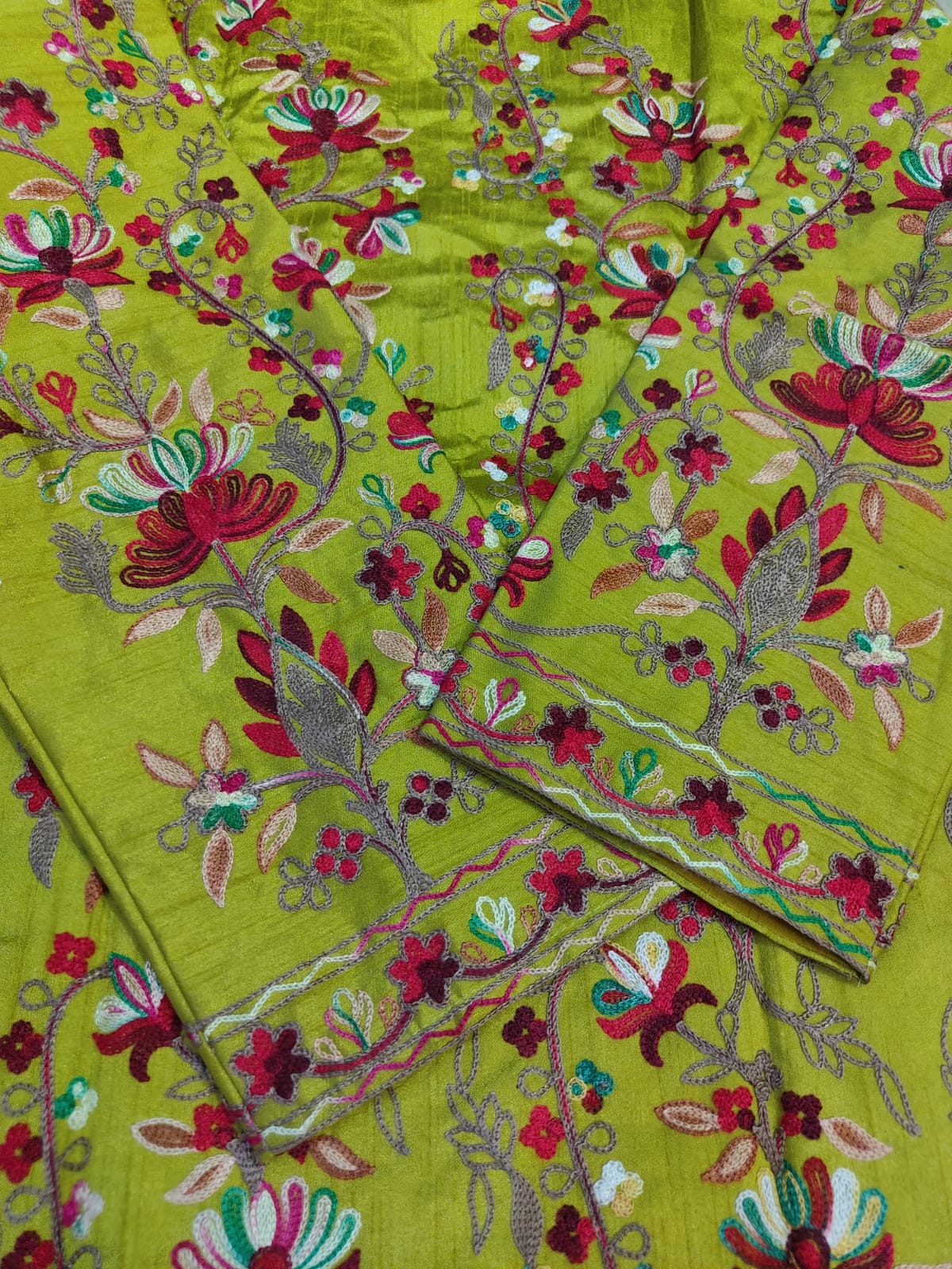 Kashmiri Aari Embroidered Silk Long Jacket | Floral Coat
