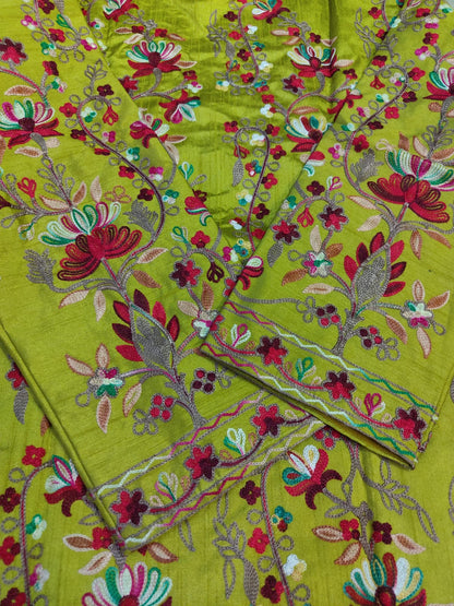 Kashmiri Aari Embroidered Silk Long Jacket | Floral Coat