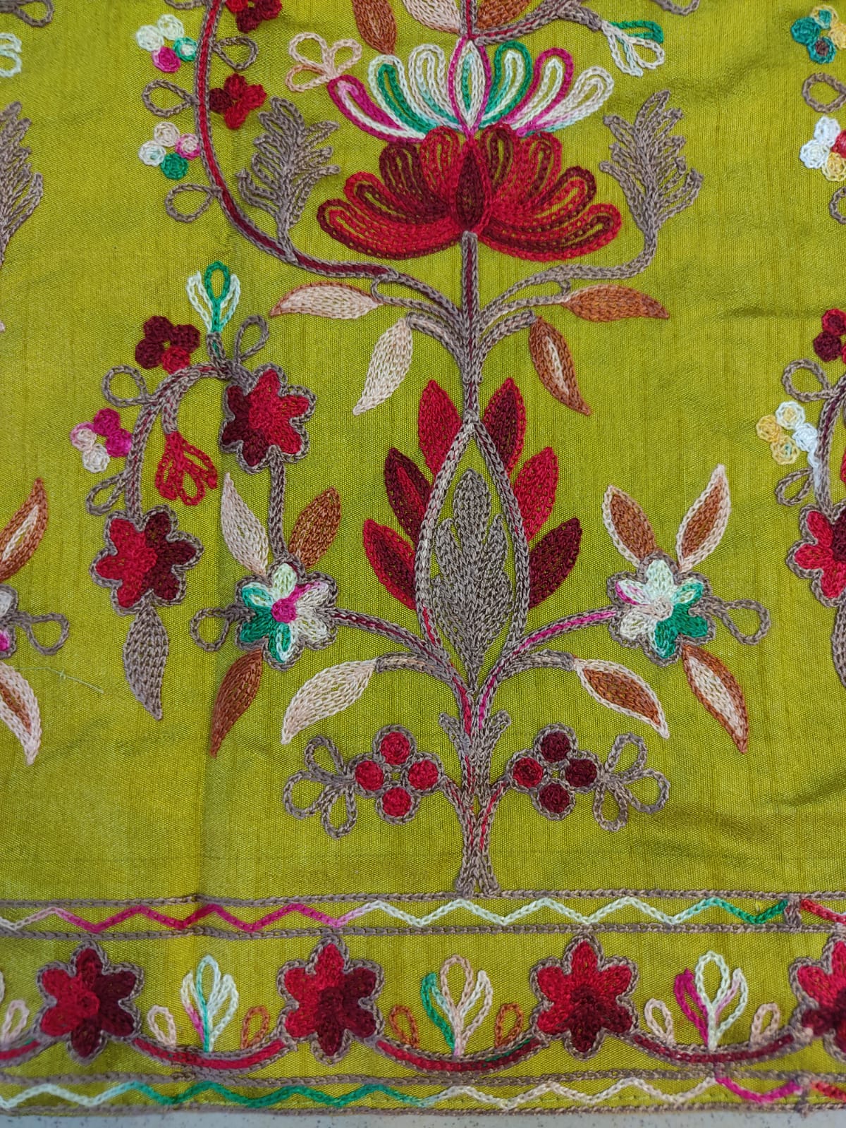 Kashmiri Aari Embroidered Silk Long Jacket | Floral Coat