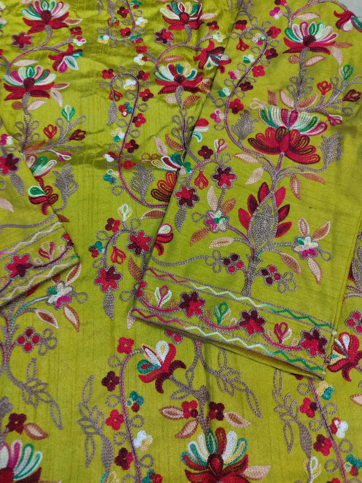 Kashmiri Aari Embroidered Silk Long Jacket | Floral Coat