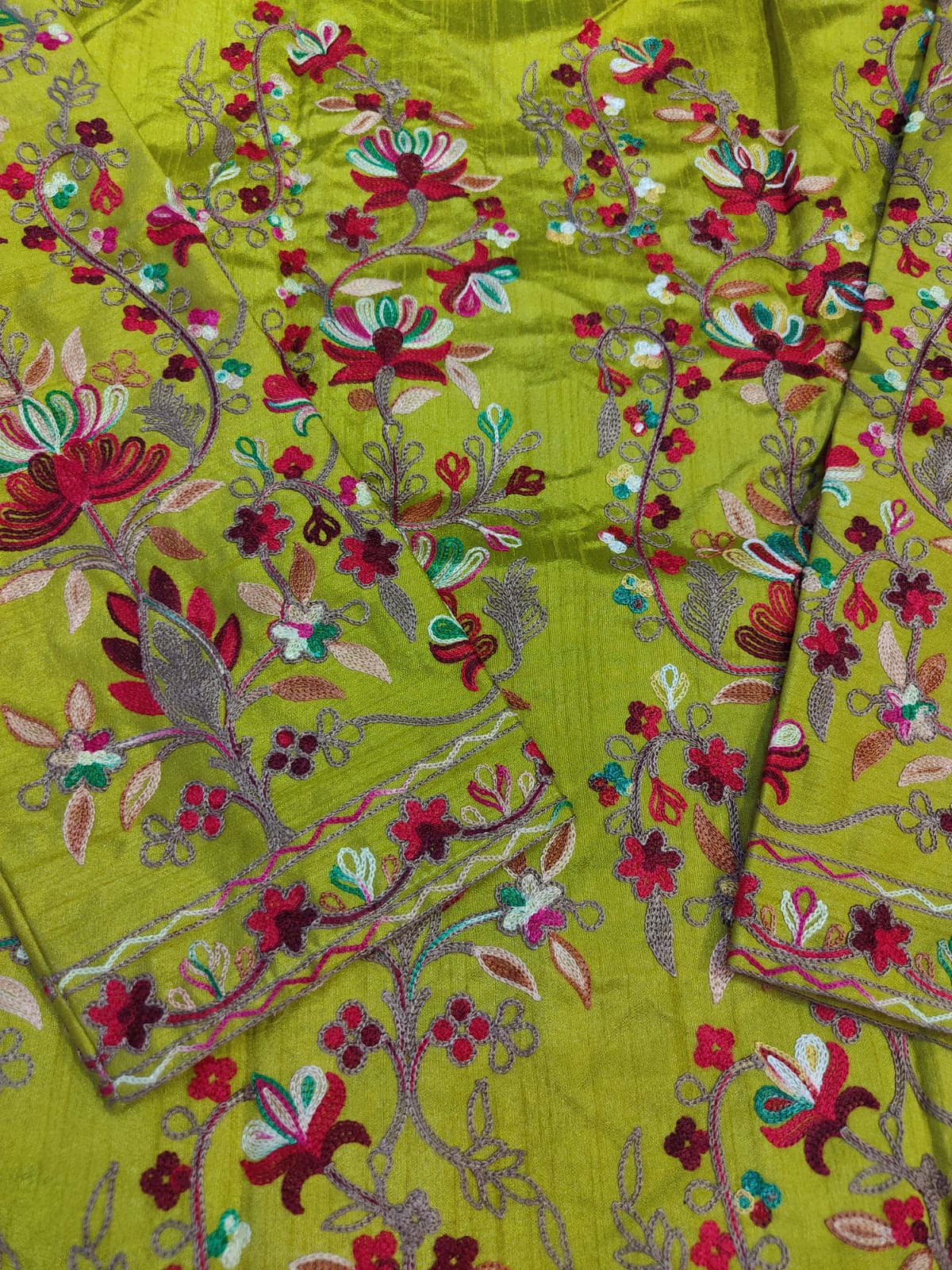 Kashmiri Aari Embroidered Silk Long Jacket | Floral Coat