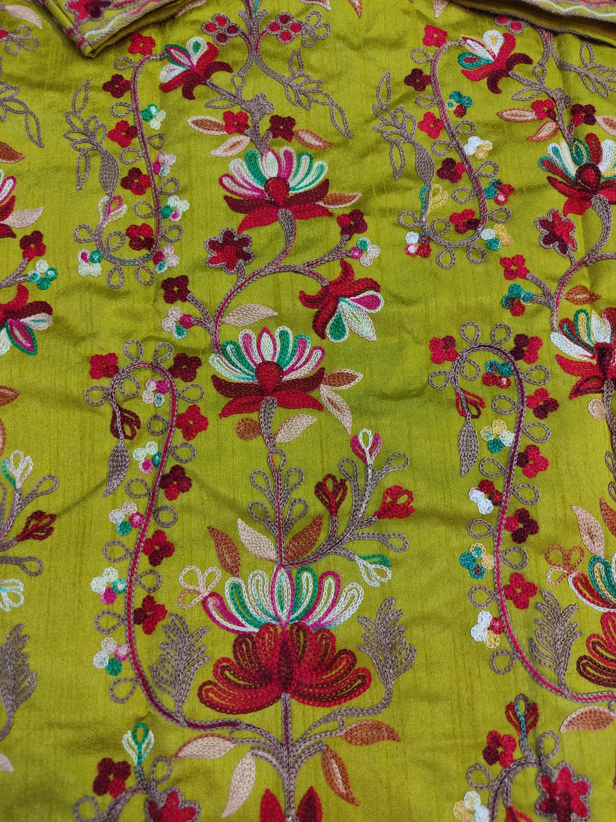 Kashmiri Aari Embroidered Silk Long Jacket | Floral Coat