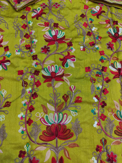 Kashmiri Aari Embroidered Silk Long Jacket | Floral Coat