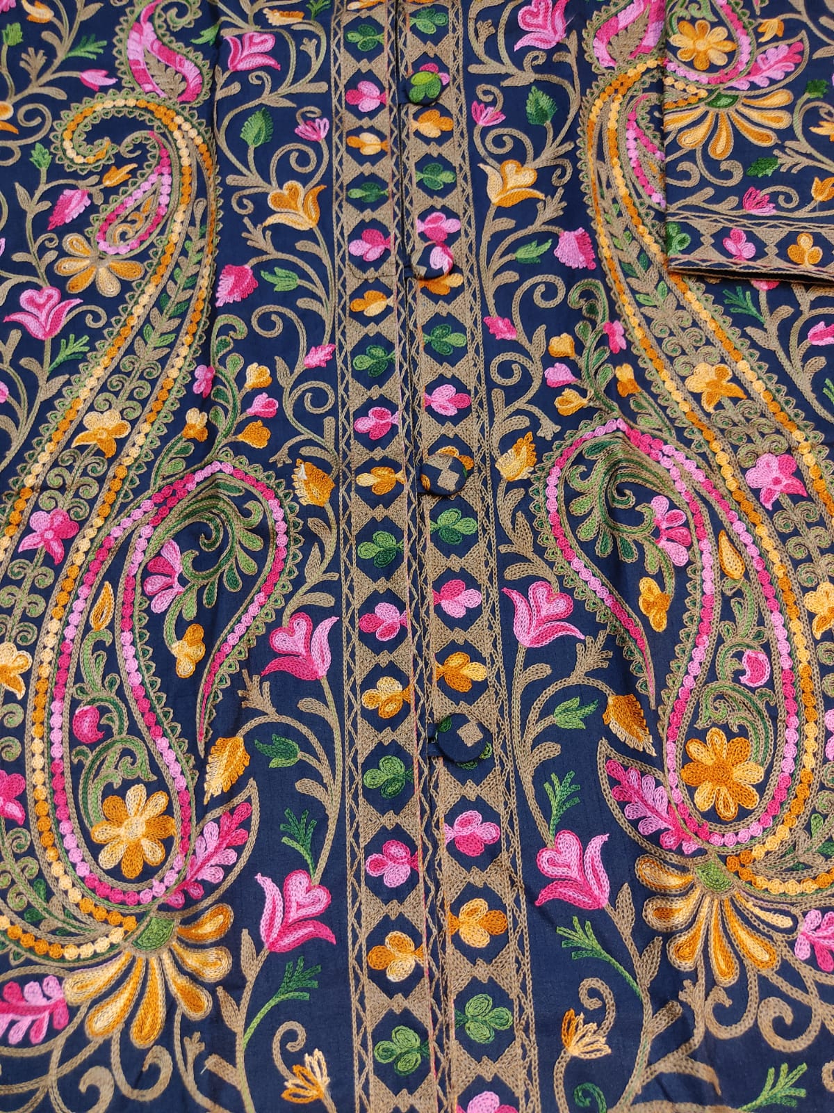 Kashmiri Aari Embroidered Silk Coat | Bohemian Winter Jacket