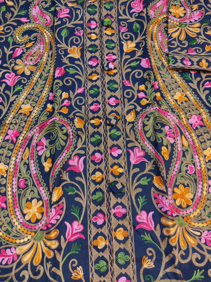 Kashmiri Aari Embroidered Silk Coat | Bohemian Winter Jacket