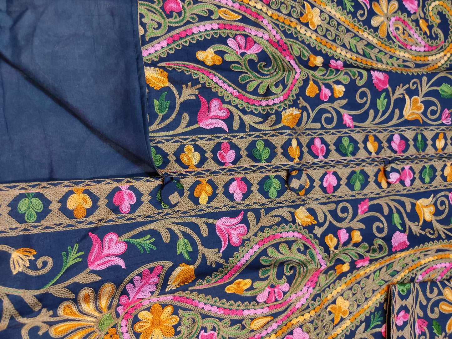 Kashmiri Aari Embroidered Silk Coat | Bohemian Winter Jacket