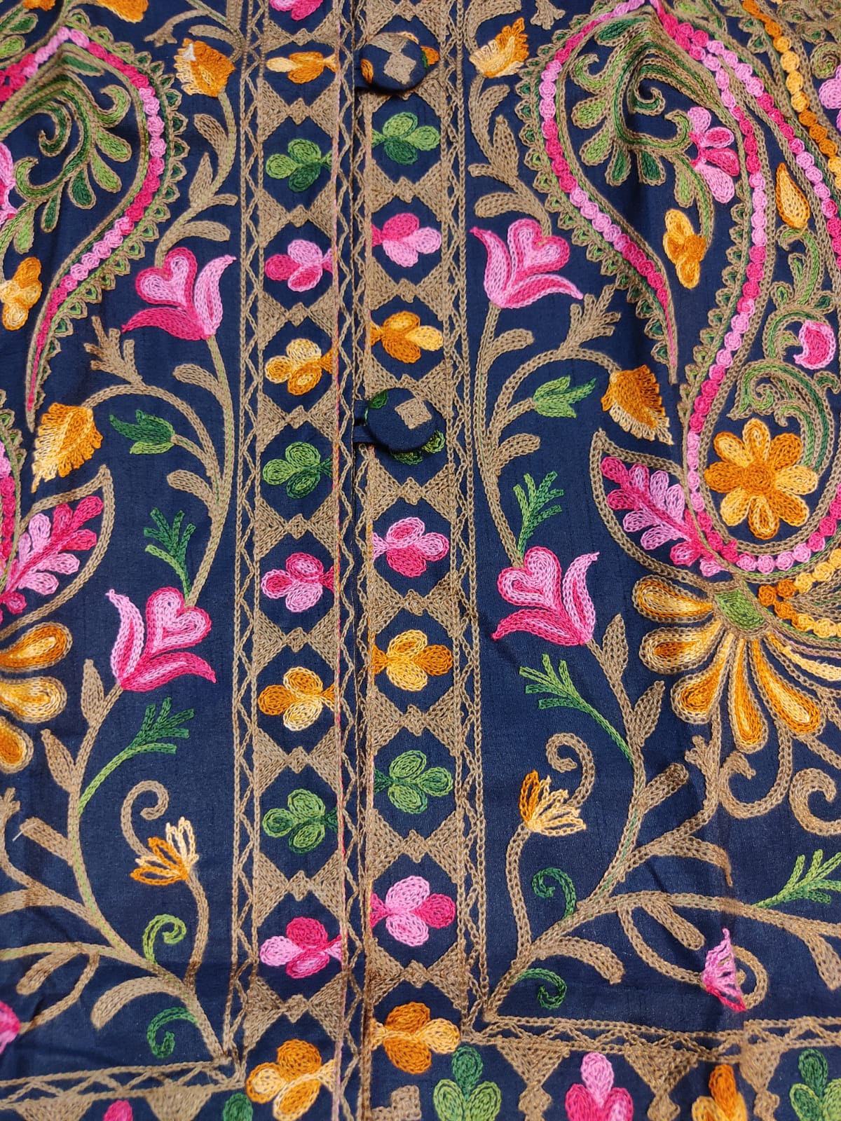 Kashmiri Aari Embroidered Silk Coat | Bohemian Winter Jacket