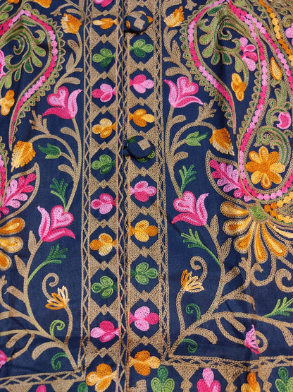 Kashmiri Aari Embroidered Silk Coat | Bohemian Winter Jacket