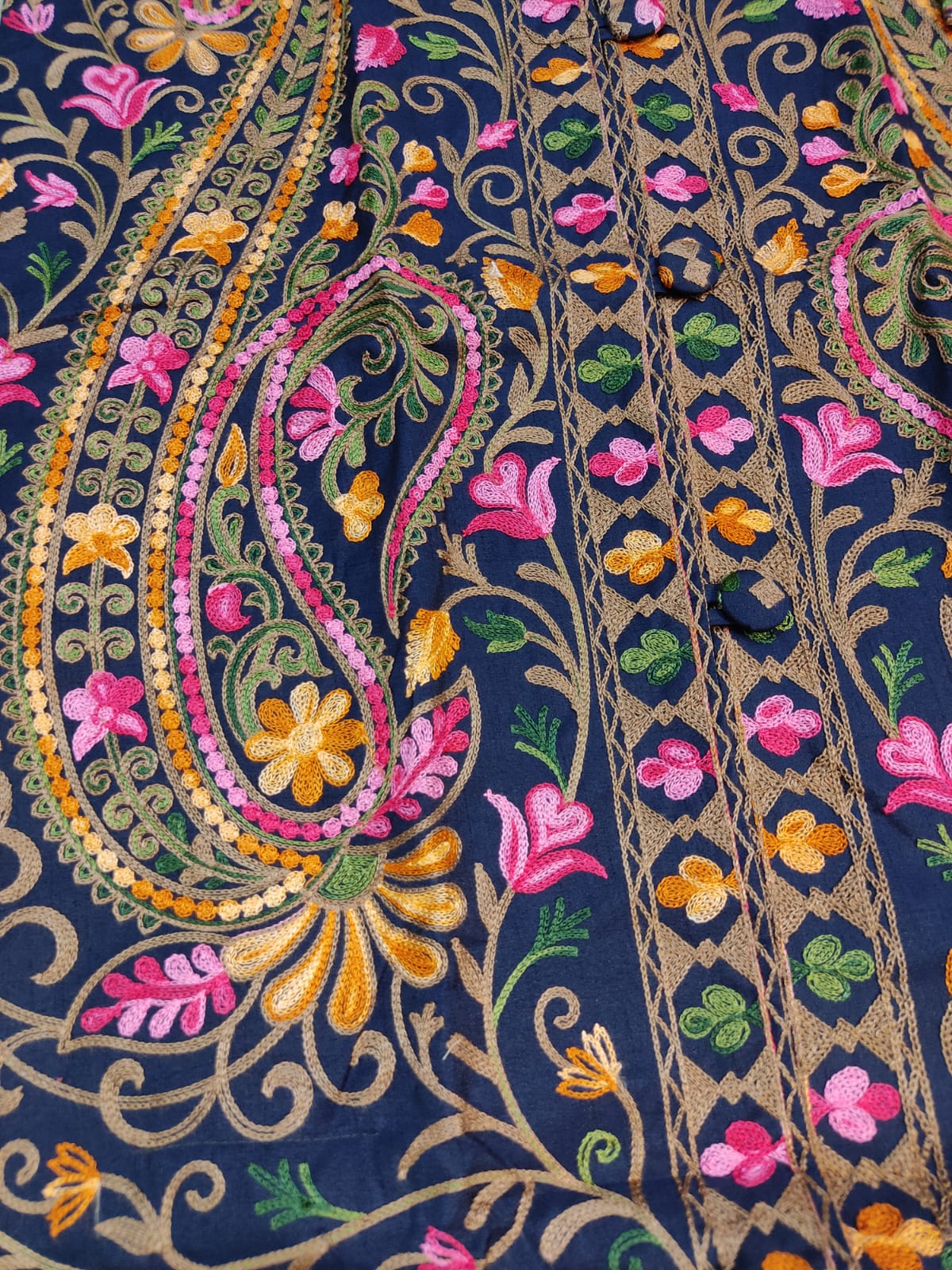 Kashmiri Aari Embroidered Silk Coat | Bohemian Winter Jacket