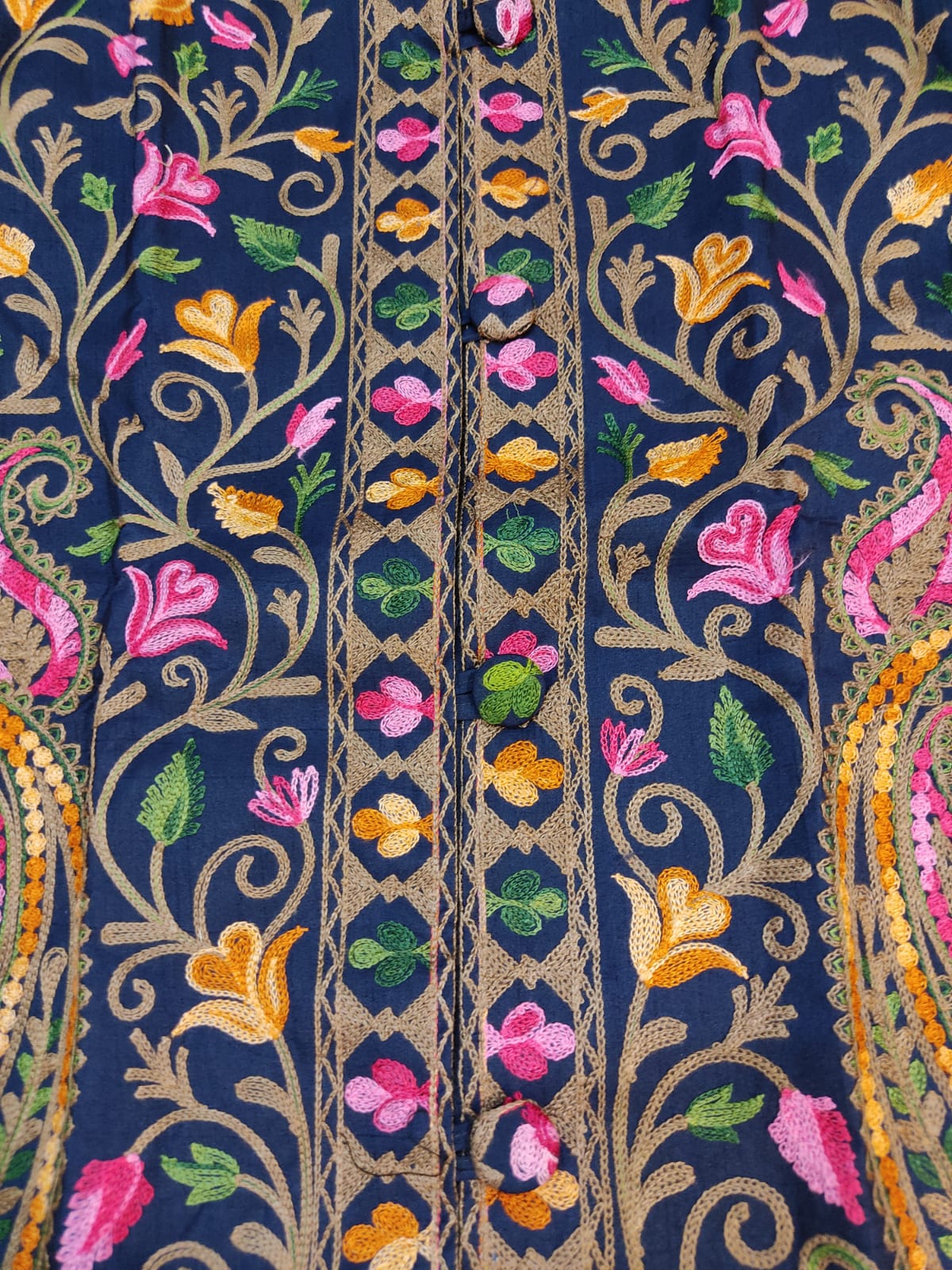 Kashmiri Aari Embroidered Silk Coat | Bohemian Winter Jacket