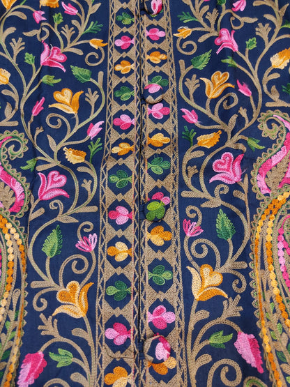 Kashmiri Aari Embroidered Silk Coat | Bohemian Winter Jacket