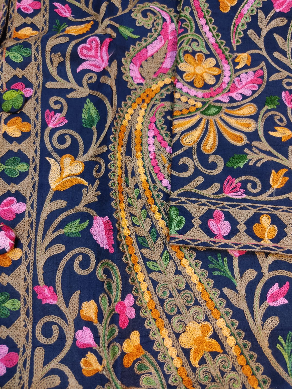 Kashmiri Aari Embroidered Silk Coat | Bohemian Winter Jacket