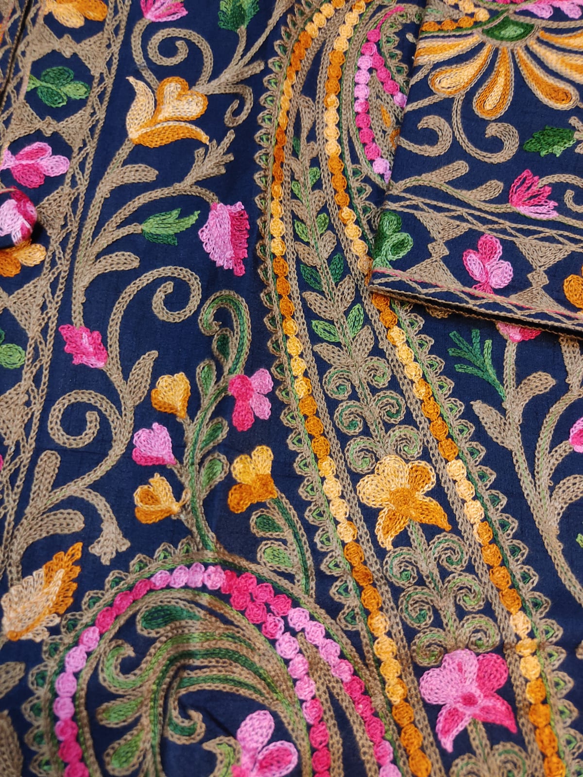 Kashmiri Aari Embroidered Silk Coat | Bohemian Winter Jacket