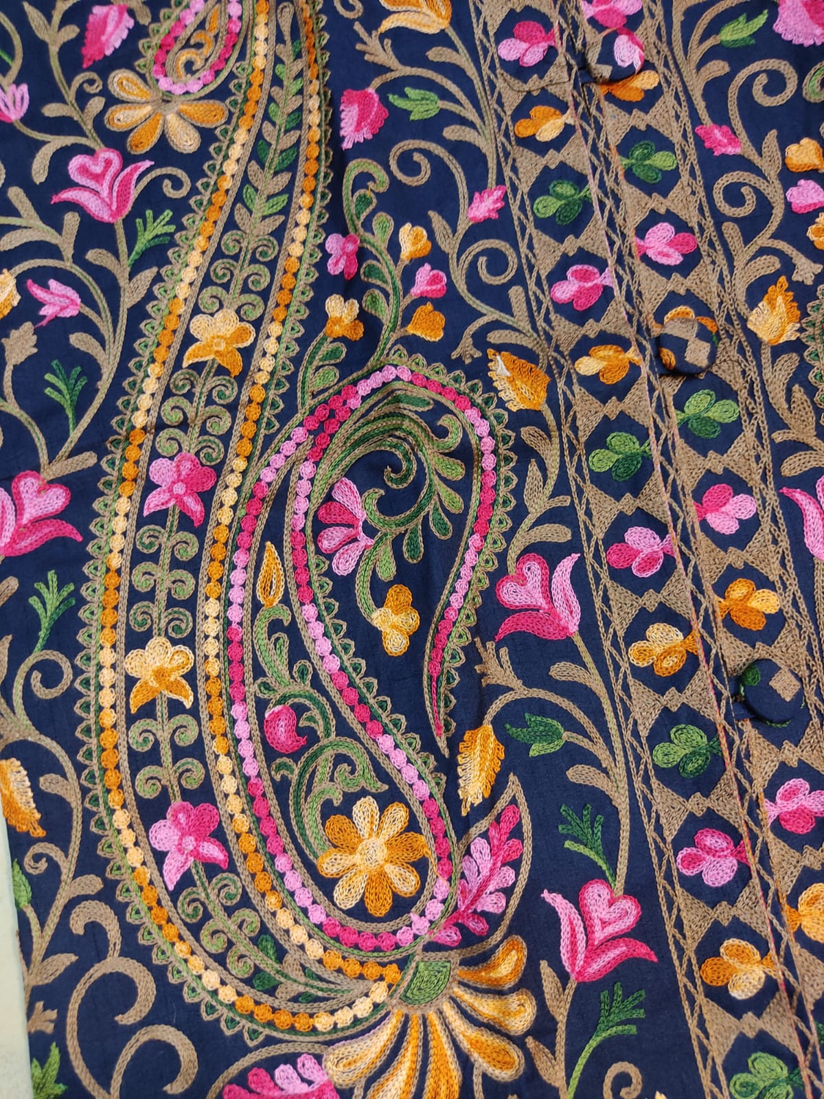 Kashmiri Aari Embroidered Silk Coat | Bohemian Winter Jacket