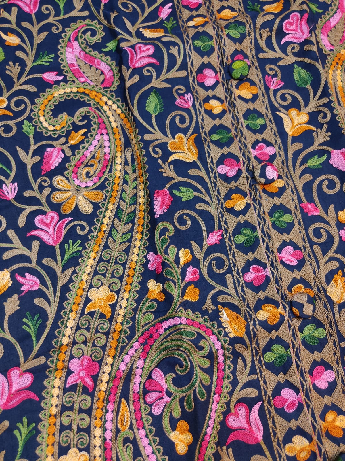 Kashmiri Aari Embroidered Silk Coat | Bohemian Winter Jacket