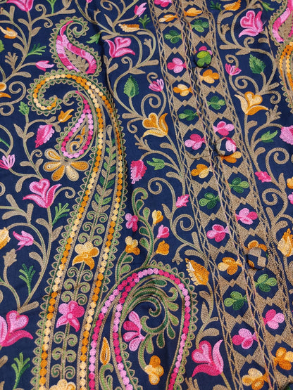 Kashmiri Aari Embroidered Silk Coat | Bohemian Winter Jacket