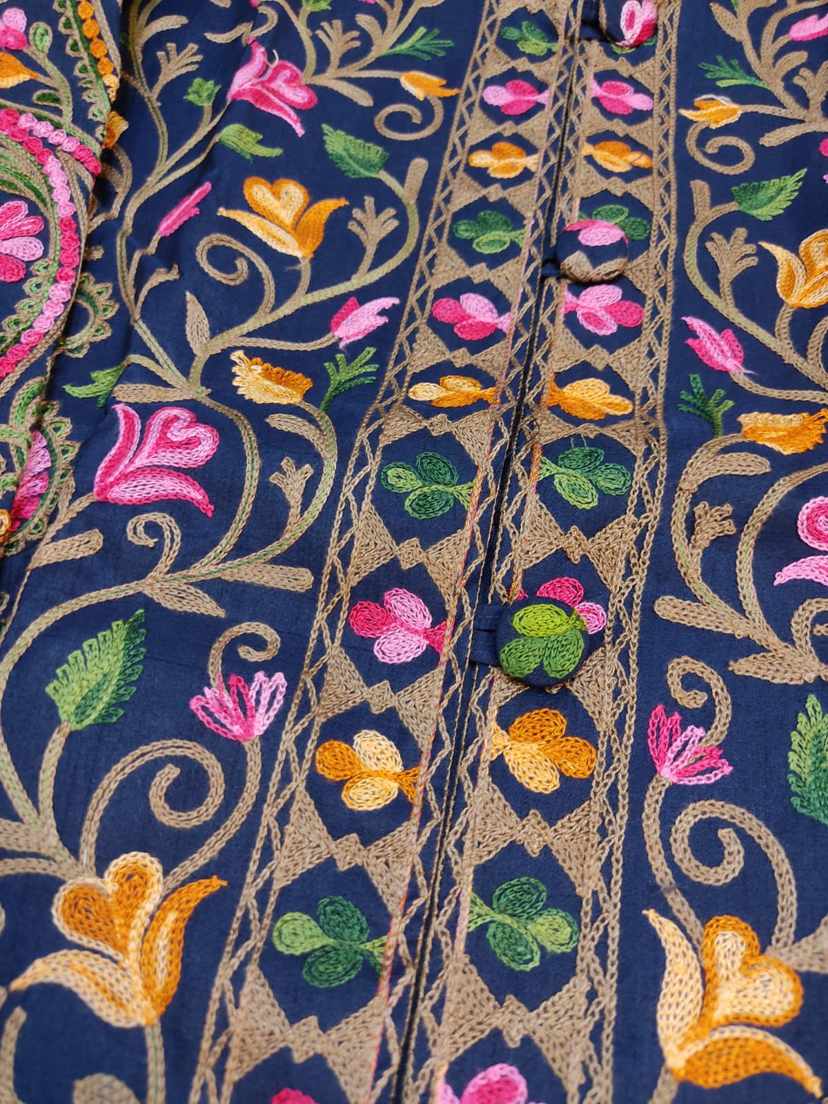 Kashmiri Aari Embroidered Silk Coat | Bohemian Winter Jacket