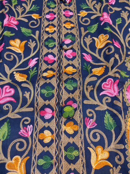 Kashmiri Aari Embroidered Silk Coat | Bohemian Winter Jacket