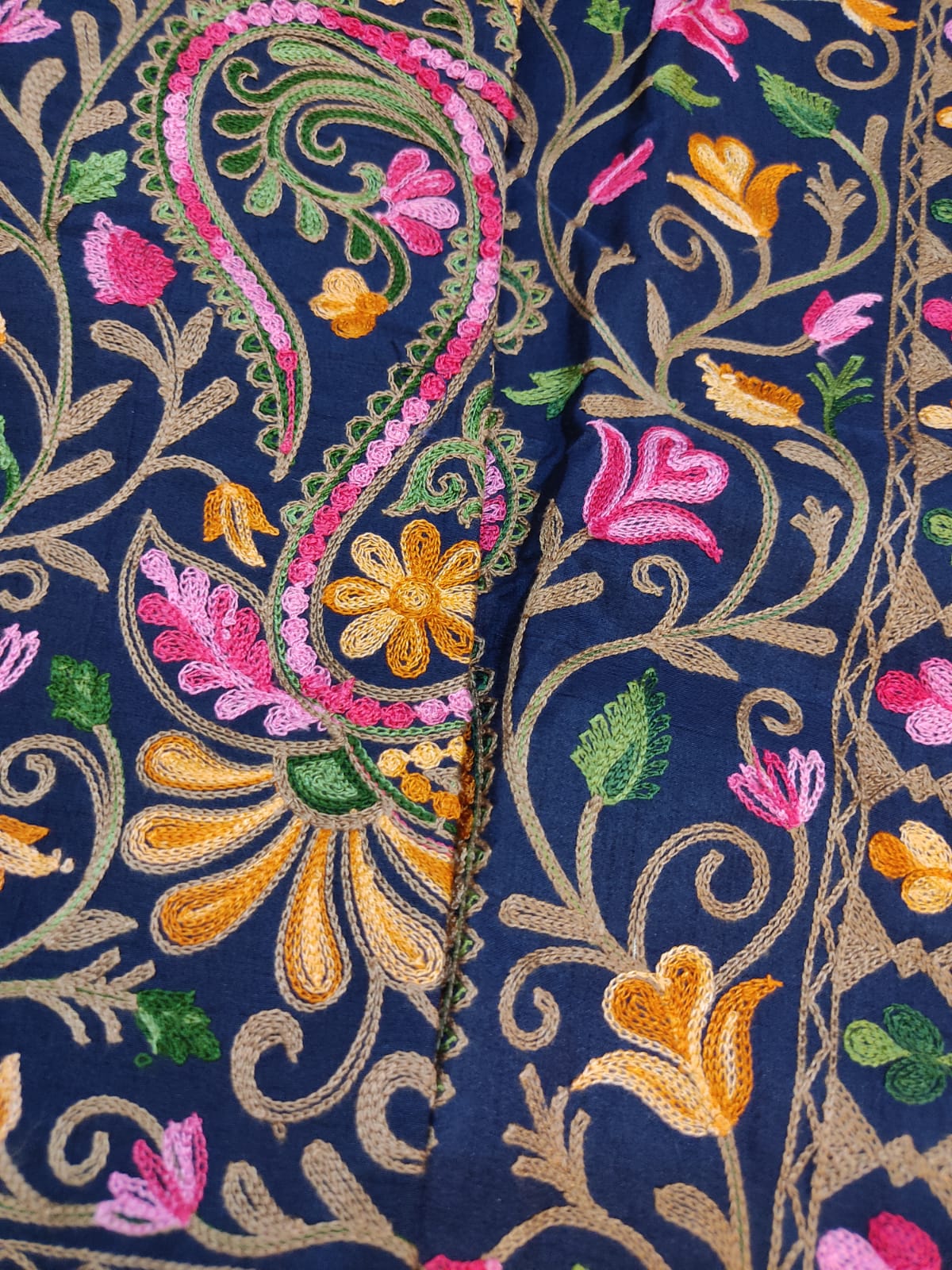 Kashmiri Aari Embroidered Silk Coat | Bohemian Winter Jacket