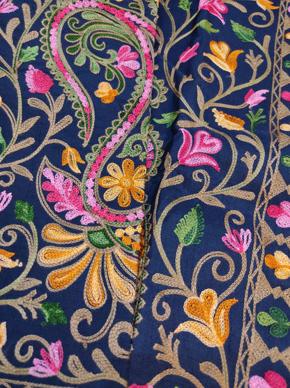 Kashmiri Aari Embroidered Silk Coat | Bohemian Winter Jacket