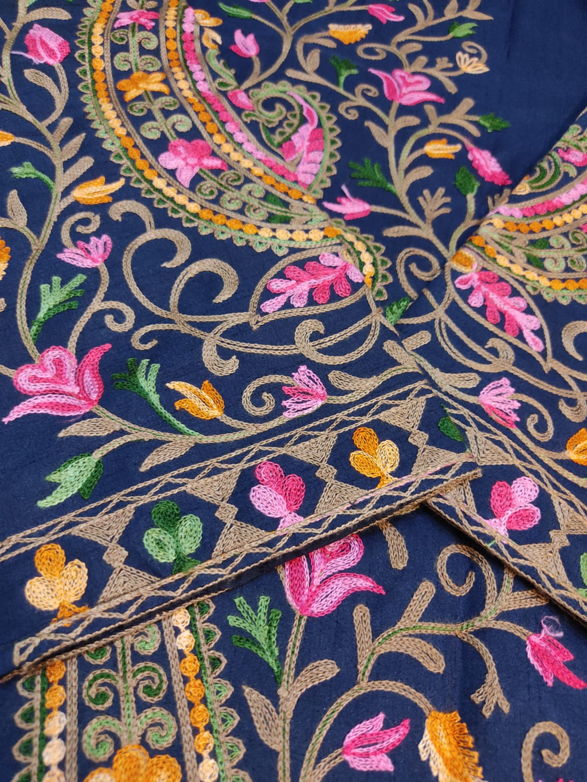 Kashmiri Aari Embroidered Silk Coat | Bohemian Winter Jacket