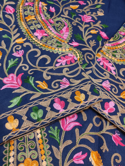 Kashmiri Aari Embroidered Silk Coat | Bohemian Winter Jacket