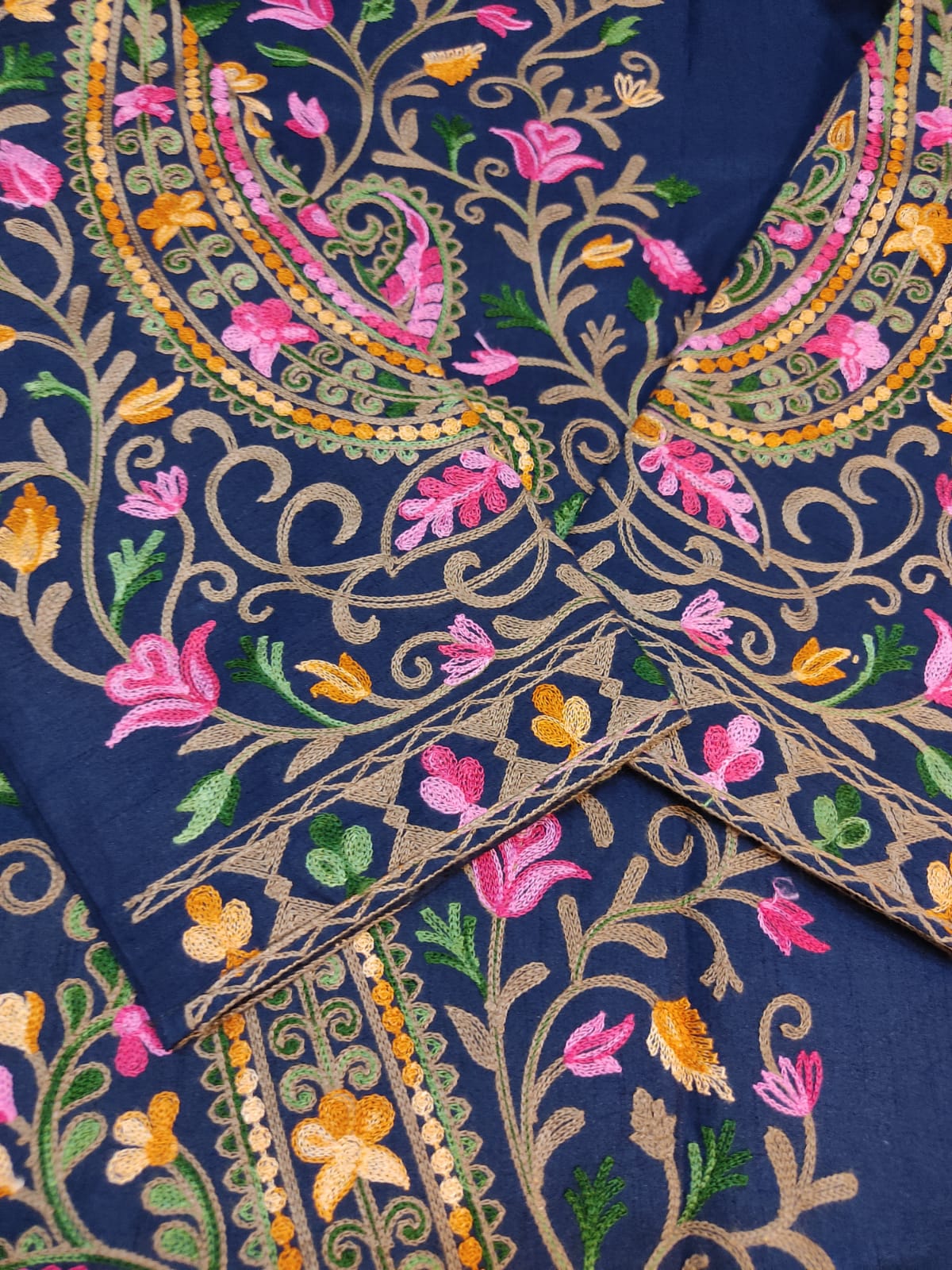 Kashmiri Aari Embroidered Silk Coat | Bohemian Winter Jacket