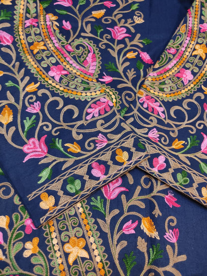 Kashmiri Aari Embroidered Silk Coat | Bohemian Winter Jacket