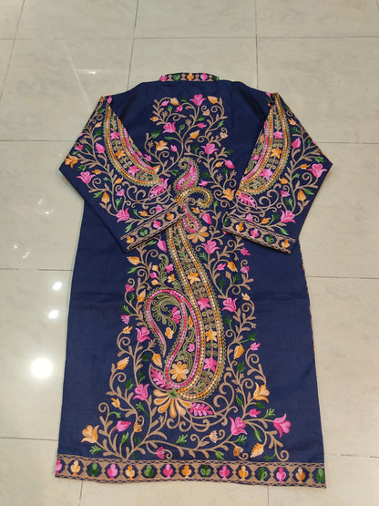 Kashmiri Aari Embroidered Silk Coat | Bohemian Winter Jacket