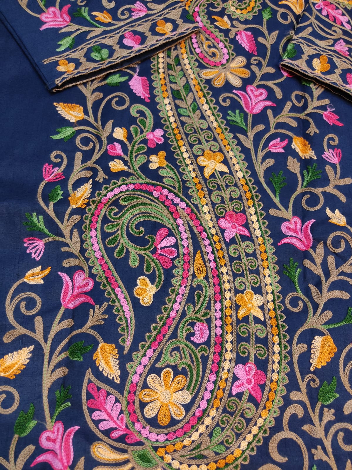 Kashmiri Aari Embroidered Silk Coat | Bohemian Winter Jacket