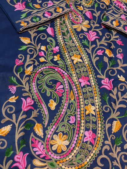 Kashmiri Aari Embroidered Silk Coat | Bohemian Winter Jacket
