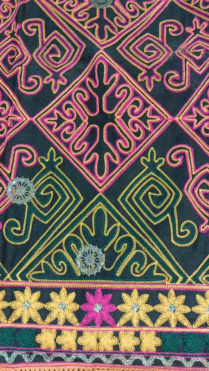 Artisan-Crafted Kashmiri Traditional Ethnic Embroidered Tunic Dress | Black Cotton Winter Kurti | Colorful Bohemian Top