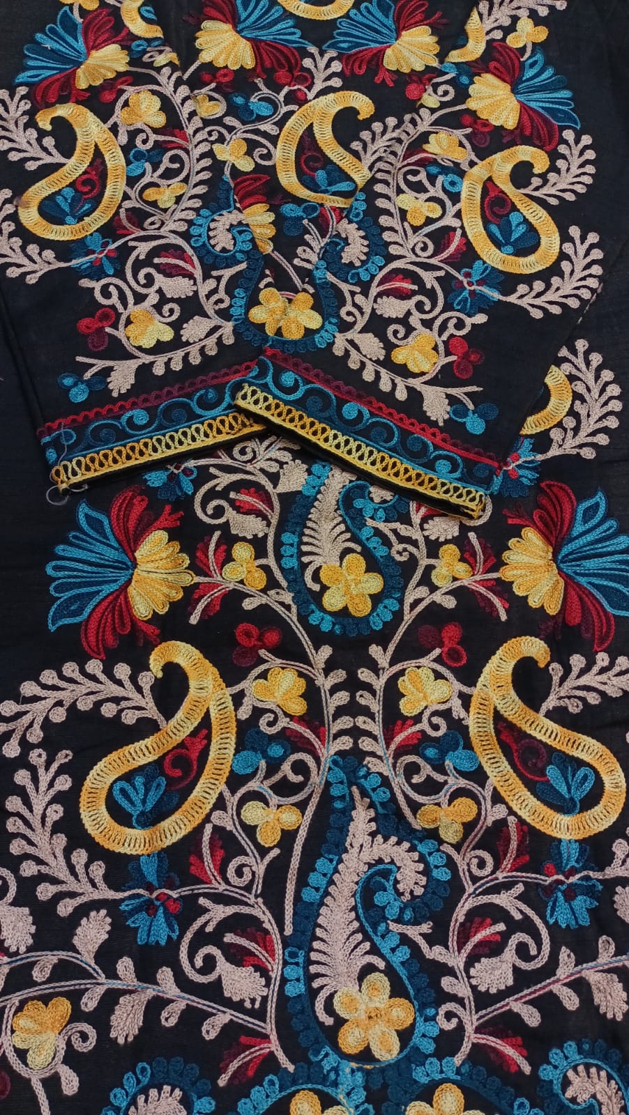 Artisan-Crafted Kashmiri Aari Embroidered Jacket - black Floral Statement Coat