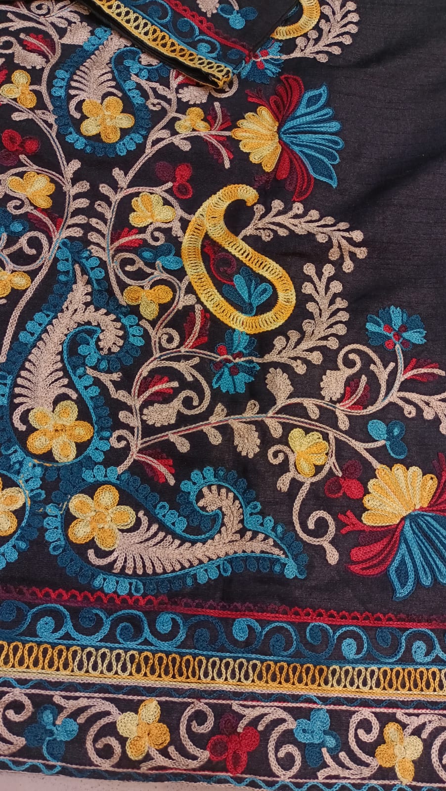 Artisan-Crafted Kashmiri Aari Embroidered Jacket - black Floral Statement Coat