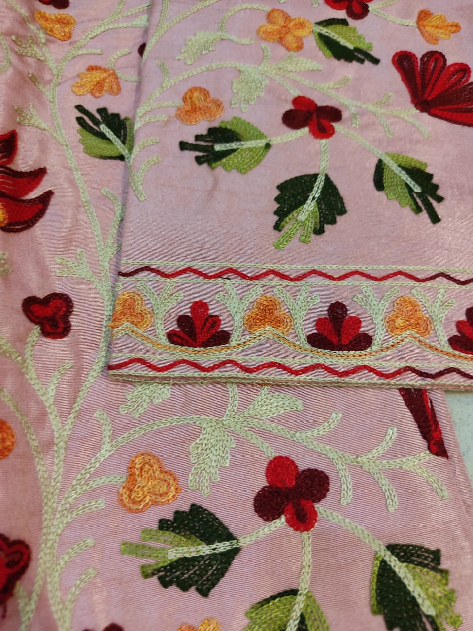 Artisan-Crafted Kashmiri Aari Embroidered Jacket - pink and multi embroidery Statement Coat