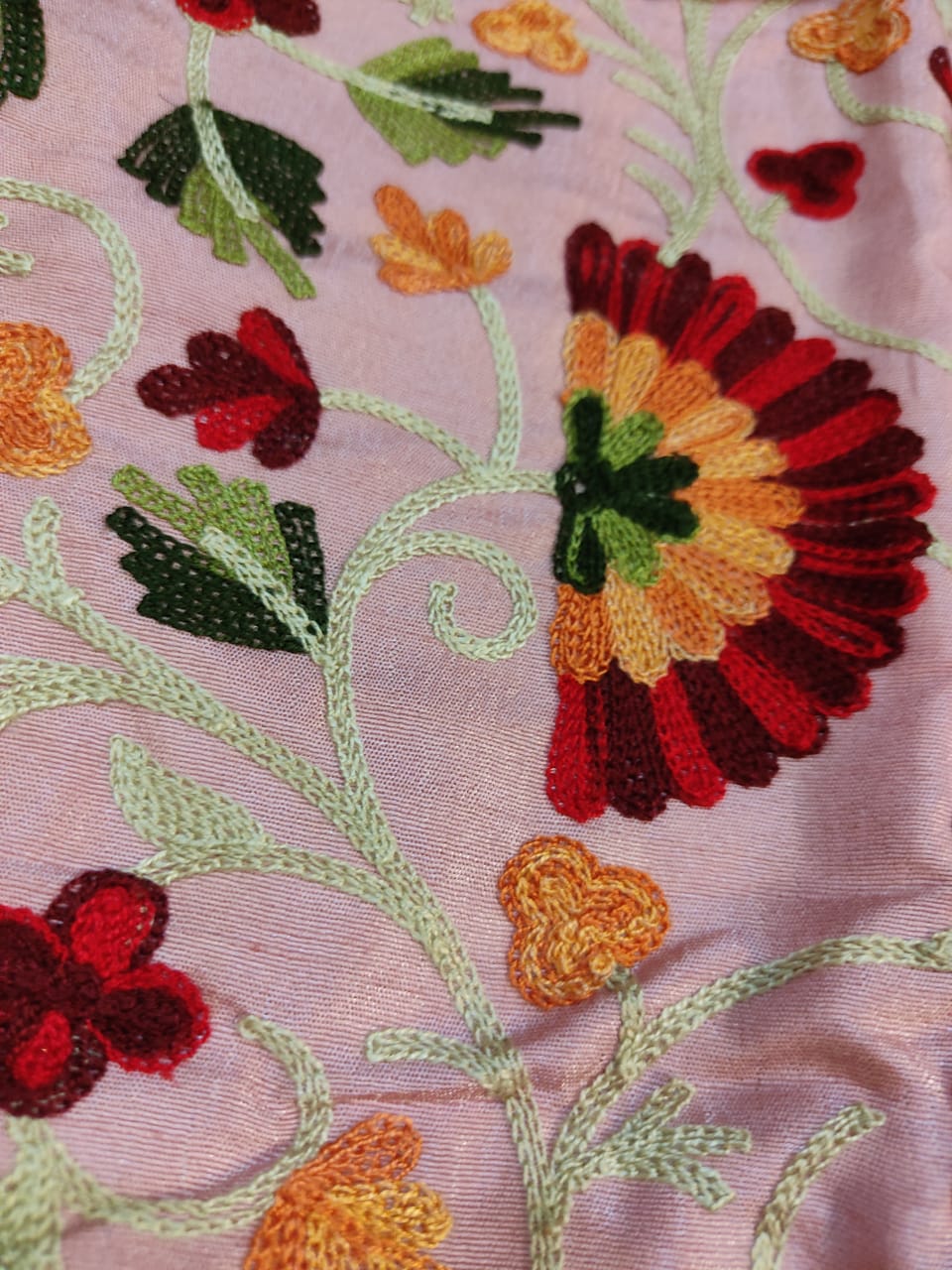 Artisan-Crafted Kashmiri Aari Embroidered Jacket - pink and multi embroidery Statement Coat