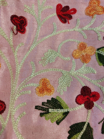 Artisan-Crafted Kashmiri Aari Embroidered Jacket - pink and multi embroidery Statement Coat