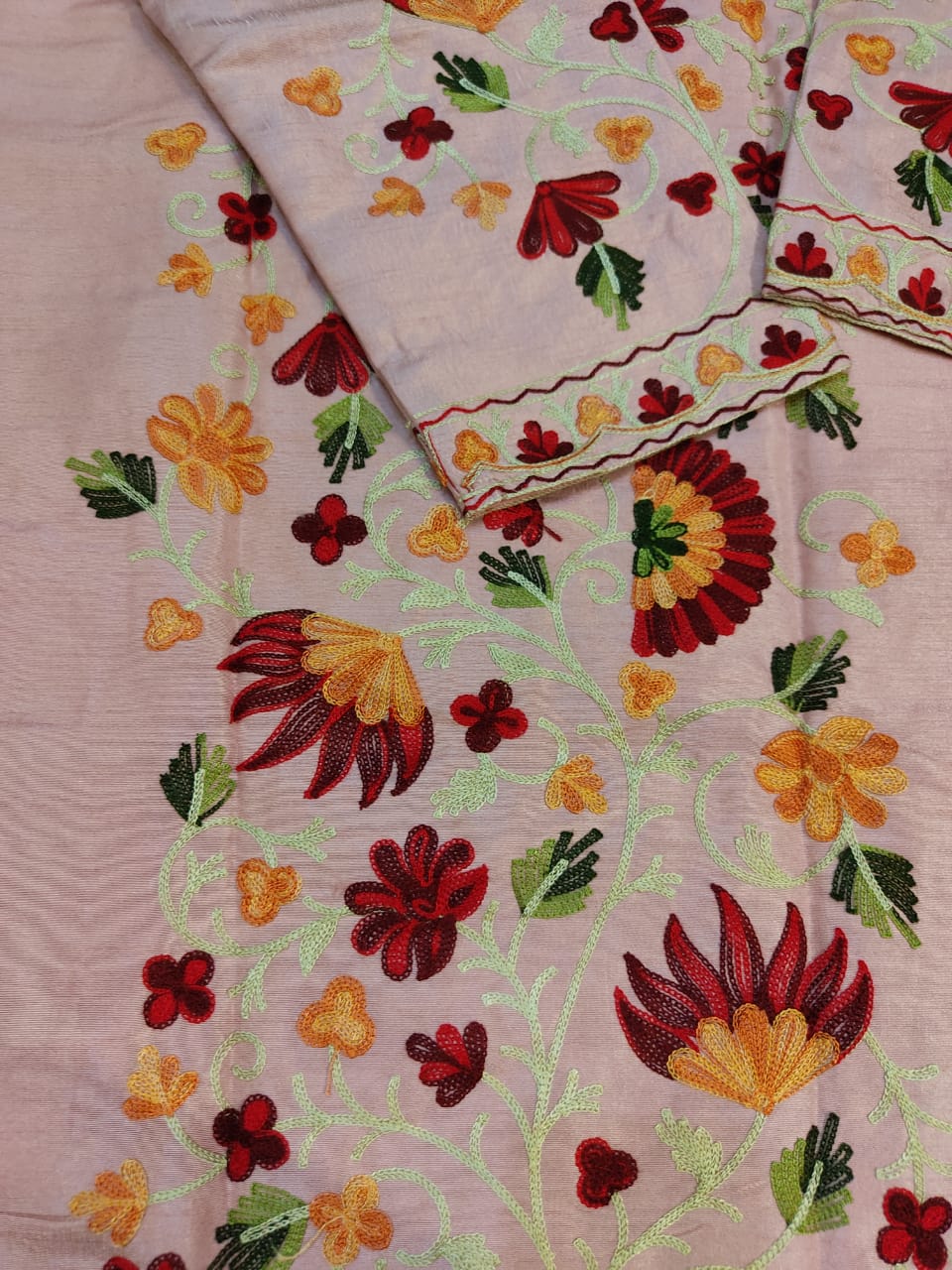 Artisan-Crafted Kashmiri Aari Embroidered Jacket - pink and multi embroidery Statement Coat