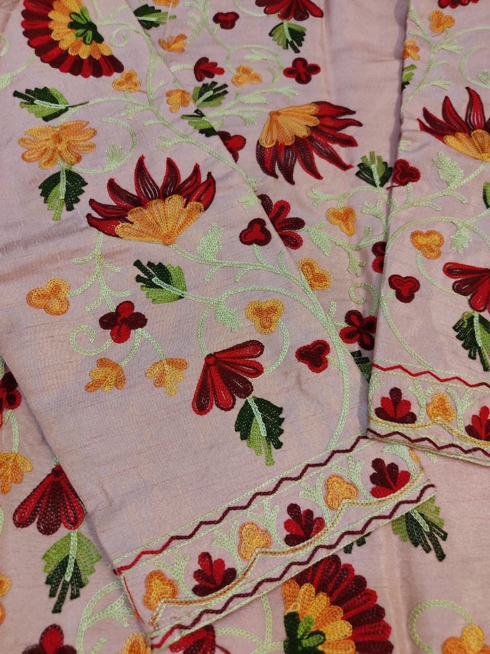 Artisan-Crafted Kashmiri Aari Embroidered Jacket - pink and multi embroidery Statement Coat