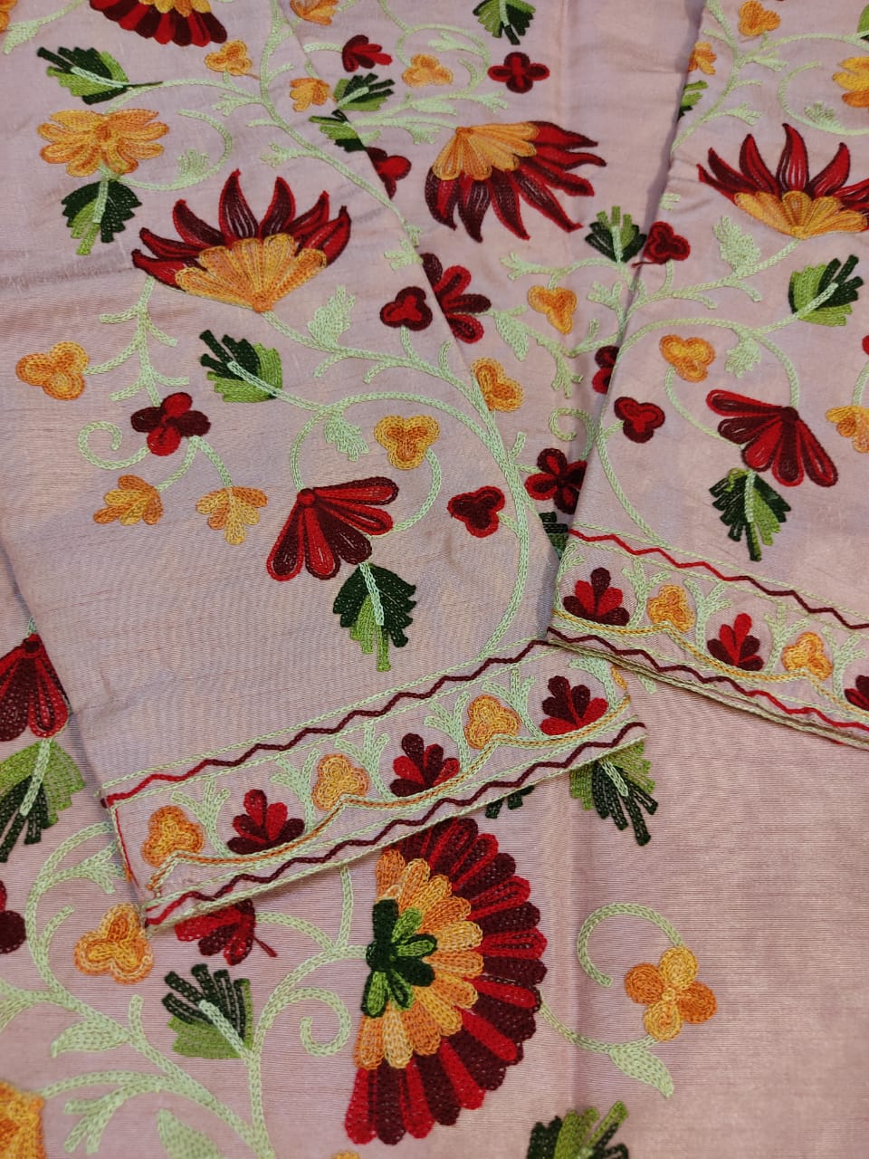 Artisan-Crafted Kashmiri Aari Embroidered Jacket - pink and multi embroidery Statement Coat